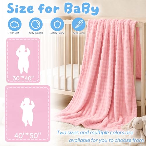 KIVEE Pink Fleece Baby Blanket - Soft 30" x 40" Fuzzy Throw for Crib