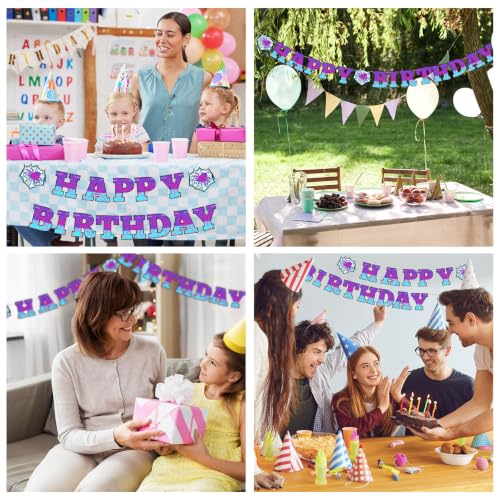Spider Theme Birthday Banner - Pre-strung Purple Blue Decor