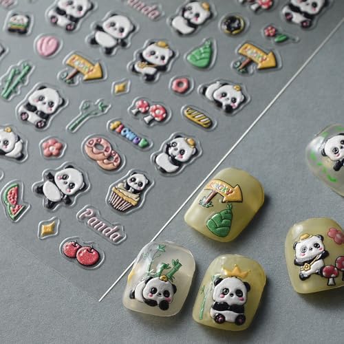 5D Cute Panda Nail Art Stickers Self-Adhesive Chinese Style Decals