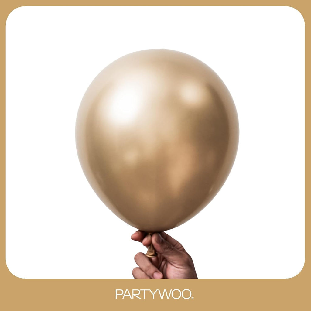 PartyWoo Metallic Gold Balloons - 128-Piece Chrome Balloon Arch Kit for Birthday & Wedding Decor | 5-18 Inch Sizes