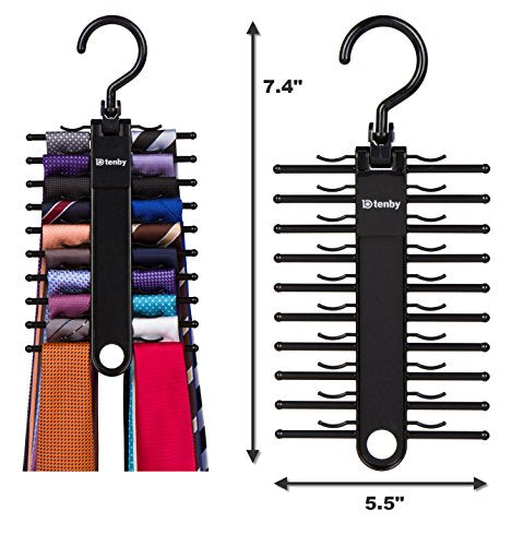 Tenby Living 2-Pack Black Tie Rack Organizer, 20-Tie Rotating Hanger