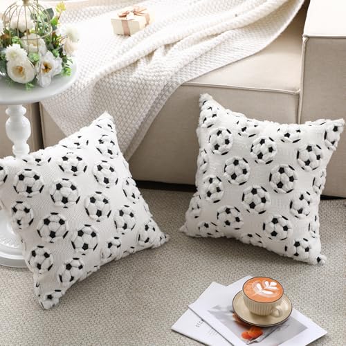 Lounsweer Soccer Pillow Covers - Set of 2, 18x18 Inch Soft Plush Cushions