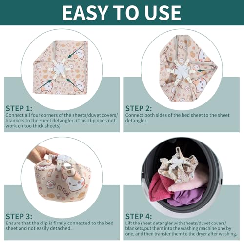 Bed Sheet Detangler with 6 Clips - White, 2 Pcs for Duvets & Blankets