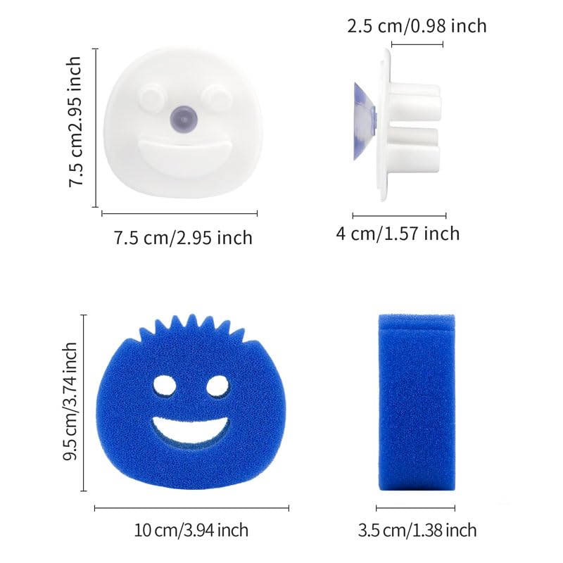 3-Piece Multi-Purpose Thermosensitive Cleaning Sponges with Suction Holder