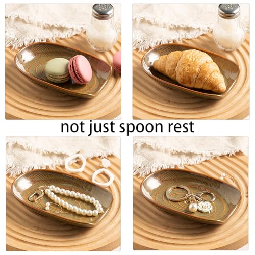 Brown Ceramic Spoon Rest for Kitchen Counter & Stove Top