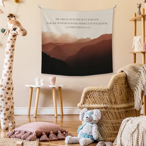 Christian Mountain Tapestry Bible Verse Wall Hanging 50x60 Inch