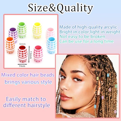 VENOFEN 50PCS Colorful Acrylic Hair Beads for Braids and Dreadlocks