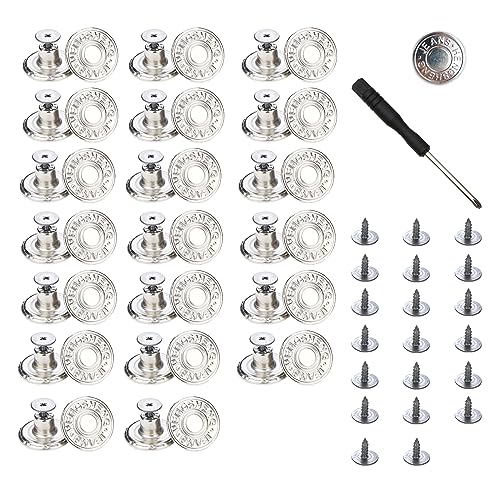 17mm No-Sew Metal Jeans Buttons - 20 Sets with Screwdriver