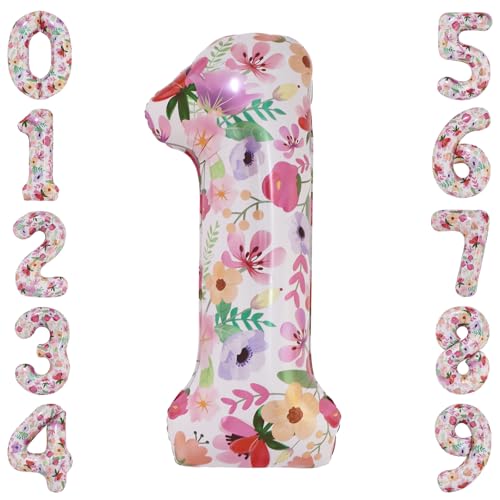 Floral Number 1 Balloon 40 Inch for 1st Birthday Garden Party Decorations - Flower 1