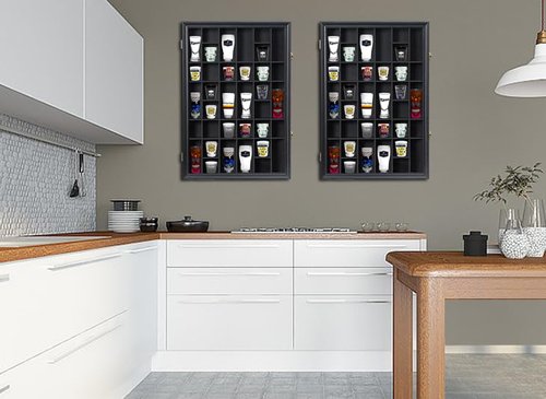 Furnishh 36 Slots Shot Glass Display Case with Lockable Door, Solid Wood Cabinet Collection Holder Wall Mounted Shot Glass Display Storage Box with Removable Shelves, 18"x26", Black