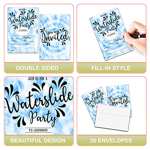 Waterslide Birthday Invitations with Envelopes - 20 Pack