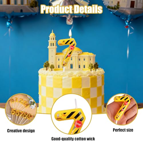 Construction Birthday Candle Number 7 - Yellow & Black Stripe Cake Topper
