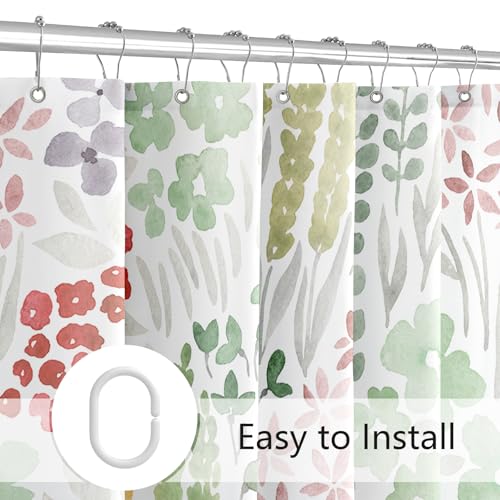 MAYZUS Sage Green Floral Shower Curtain, Boho Wildflower Fabric 60"x72"