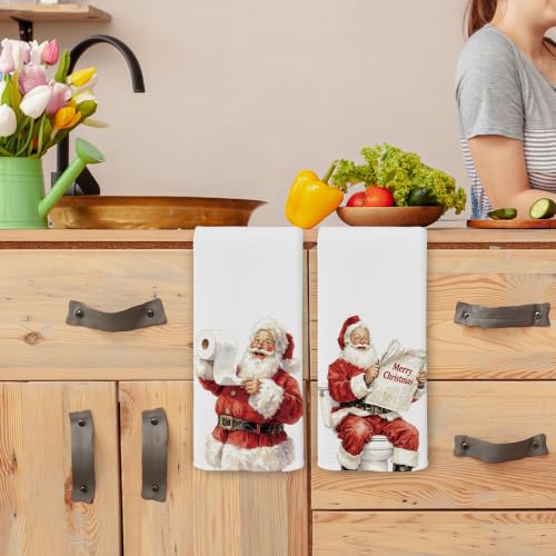 Christmas Santa Hand Towels Set of 2 - 16x24in Holiday Bathroom Decor - Variation of THIS listing
