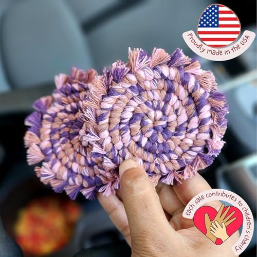 Very Berry Cotton Car Coasters - Handmade Boho Set of 2 for Cup Holders