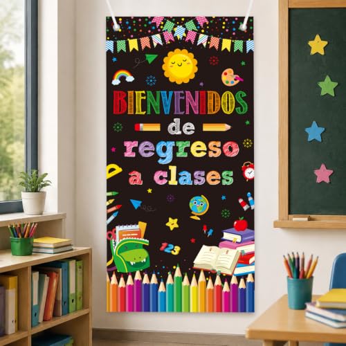 Bienvenidos School Door Cover - 3x6 Ft Spanish Classroom Decor