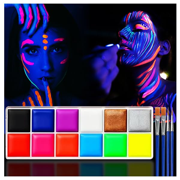 Glow in the Dark Face and Body Paint Sticks 12-Color Neon Makeup Kit