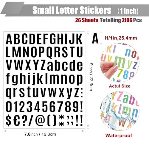 2200PCS Waterproof Vinyl Letter Stickers - 1 Inch Black Alphabet
