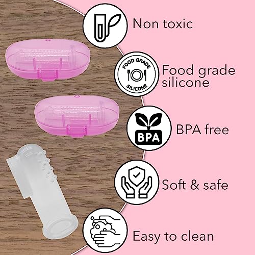 Silicone Baby Finger Toothbrush Set of 2 with Cases Pink