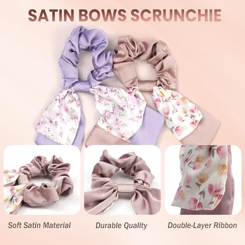 Satin Bow Scrunchies 4-Pack Elastic Hair Ribbons for Women