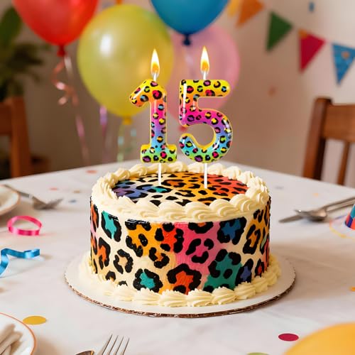 Colorful Leopard Print Number 5 Birthday Candle - Party Decoration