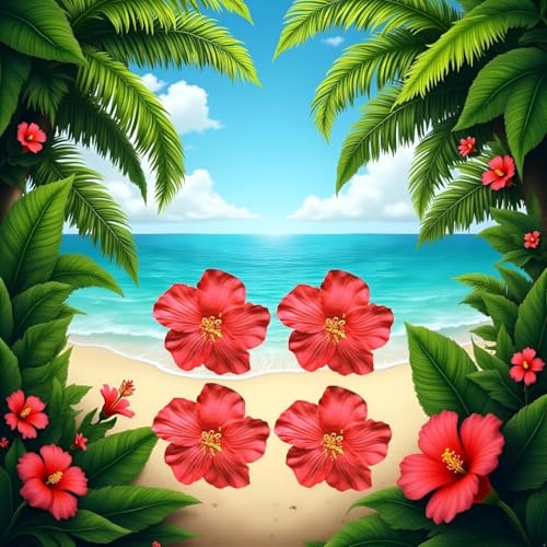 Red Hawaiian Flower Hair Clips 4-Pack Bohemian Hair Accessories for Women