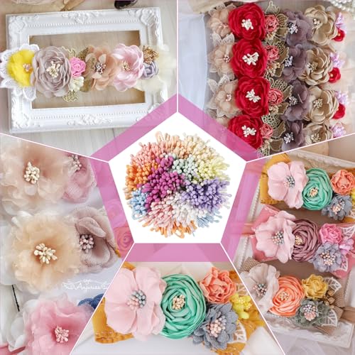 1100PCS Artificial Pearl Flower Stamens - 2MM Double Heads for Crafts