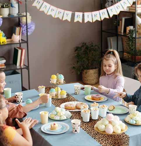 Leopard Print Table Runner - 6 Disposable Plastic 14x108 Inch for Parties