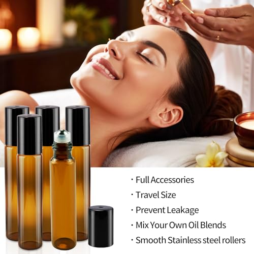 MixS Live 10ml Amber Glass Essential Oil Roller Bottles 5-Pack