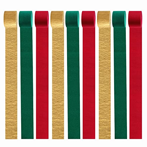 Red Green Gold Party Streamers Set - 9 Rolls for Christmas, Weddings, Birthdays