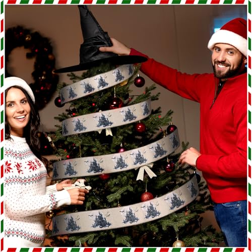 Witch Hat Christmas Tree Topper with Magic Wizard Burlap Ribbon Set