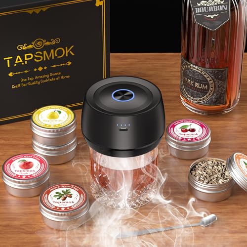 Tapsmok Electric Whiskey Smoker Kit: Rechargeable Cocktail Smoker for Old Fashioned & Bourbon Drinks with Built-in Lighter, No Butane Needed, 6 Wood Chips, Christmas Whiskey Gift for Men, Dad, Husband
