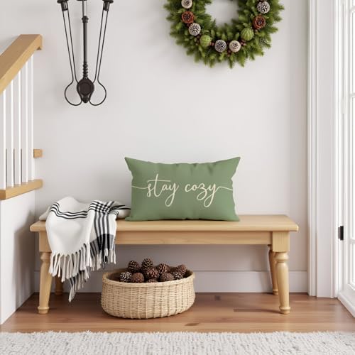 PANDICORN Sage Green Lumbar Pillow Cover 12x20 | Rustic Farmhouse Decor