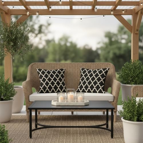 PANDICORN Black Trellis Outdoor Throw Pillow Covers Set of 2 18x18 Inches