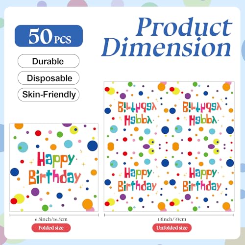 Colorful Dots Happy Birthday Paper Napkins - 50 Pack