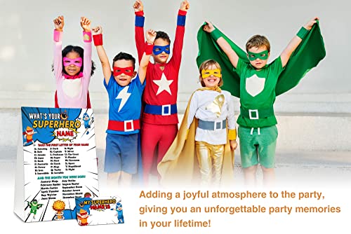 Superhero Name Game Party Activity Set with Sign and Stickers