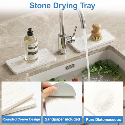 Diatomite Stone Drying Tray Set - Fast Drying Soap Dish for Sink
