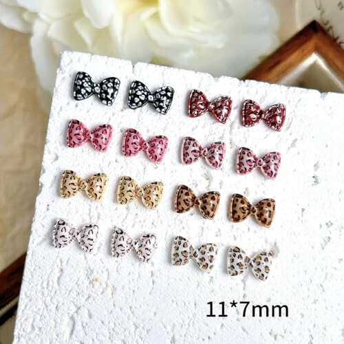 3D Resin Leopard Bow Heart Nail Charms 60Pcs Multicolor DIY Nail Art Decors