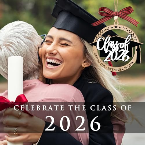 Graduation Ornament Class of 2026 with 'And So The Adventure Begins' - Wooden Car Decor