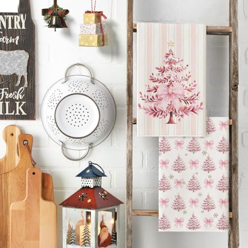 Pink Porcelain Christmas Kitchen Towels Set of 4 18x26 Inches - Artoid Mode