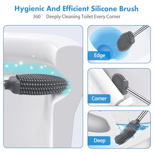 TRENTI Silicone Toilet Brush and Holder Set - Flexible Wall-Mounted, White