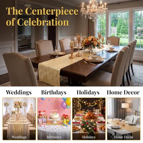 Gold Sequin Table Runner 10 Pack - 12x108 Light Gold for Weddings & Events