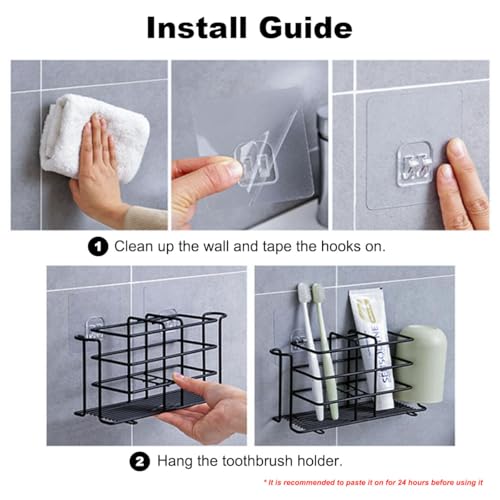 Wall-Mounted Toothbrush Holder with Cups - Black Metal Organizer