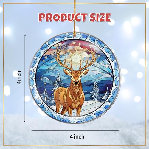 Deer Christmas Ornament for Tree - Woodland Stained Glass Style, 4 Inch - Variation 02
