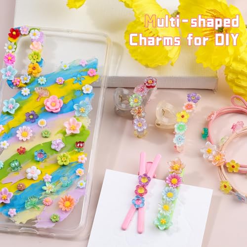Kikonoke 200PCS Clear Glitter Flower Nail Charms 3D Resin Floral Art