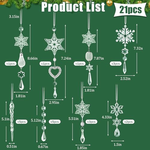 Transparent Christmas Tree Ornaments - 21Pcs Hanging Decorations