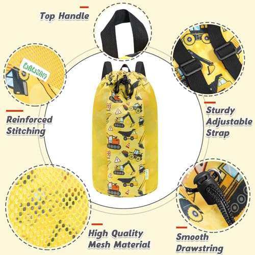 Truck Mesh Beach Bag for Kids - Large Drawstring Tote for Toys