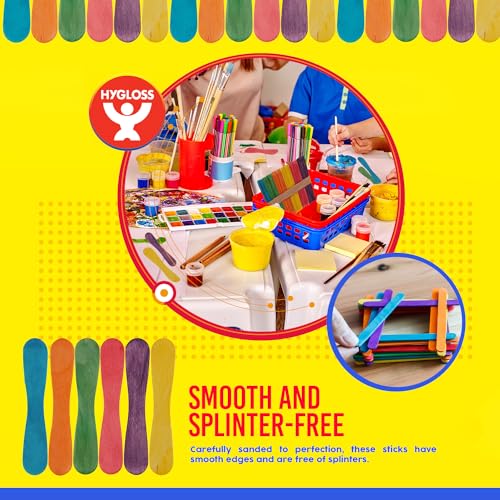 Vibrant Wooden Craft Sticks - 100 Count Colored Popsicle Sticks