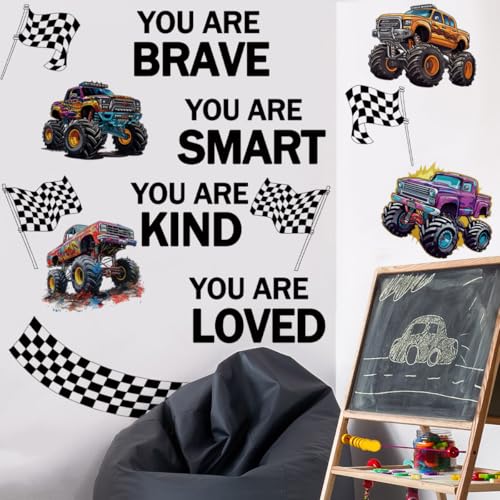 Runtoo Monster Truck Wall Decals with Inspirational Quotes for Kids Room