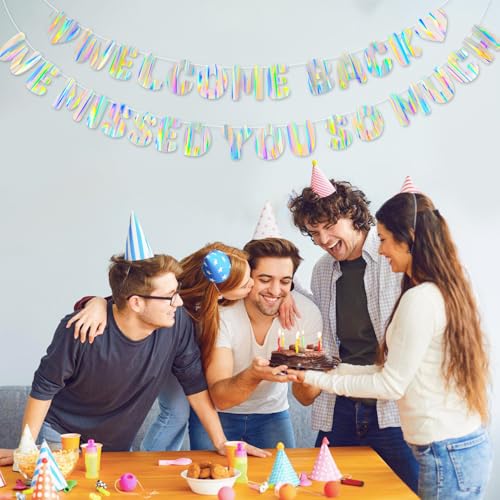 Iridescent Welcome Back Banner - Pre-Strung Holographic Decor